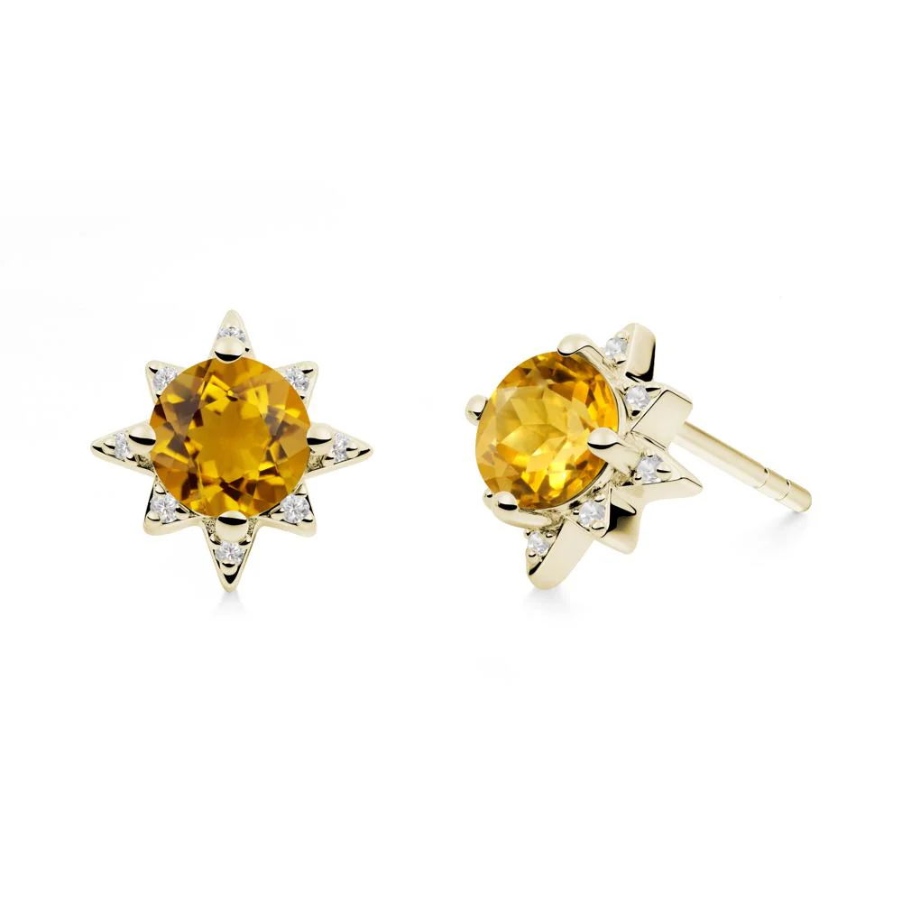 Round Citrine Sunburst Stud Earrings - Image 4