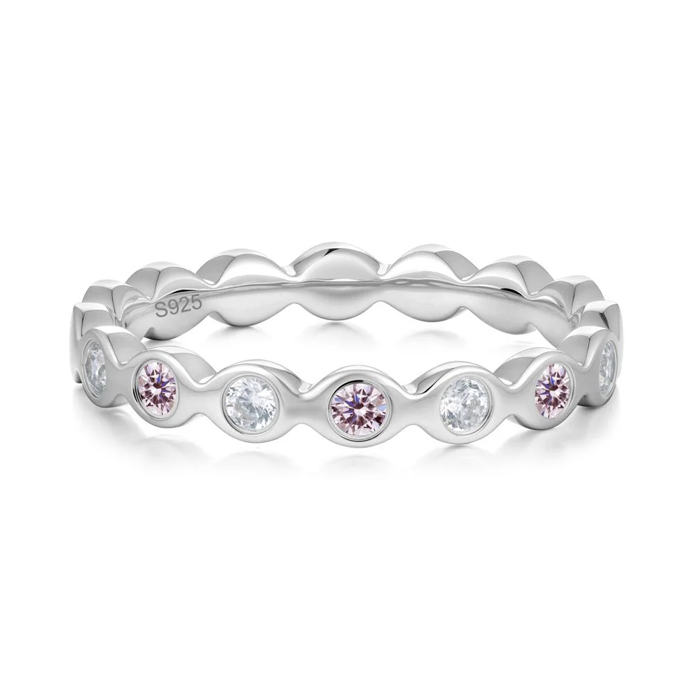 Round Cubic Zirconia and Pink Cubic Zirconia Eternity Band Ring - Image 3
