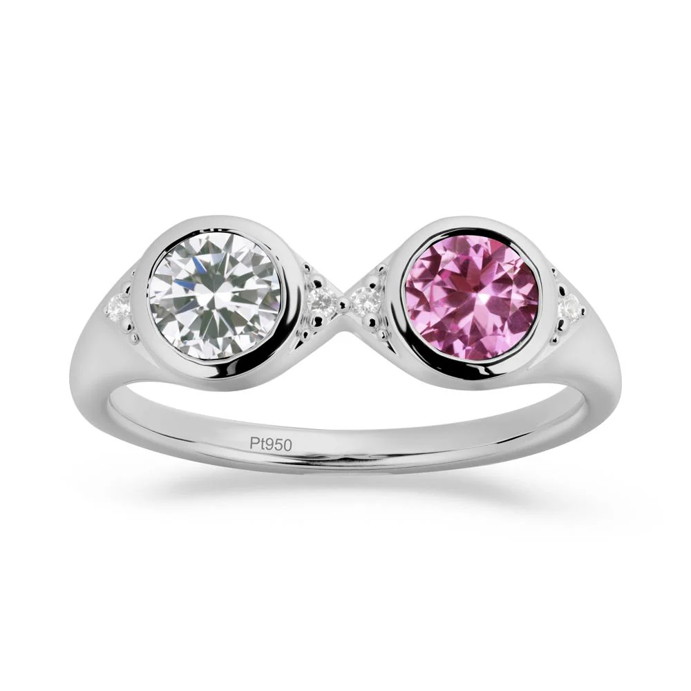 Round Cubic Zirconia and Pink Sapphire Toi Et Moi Ring - Image 2