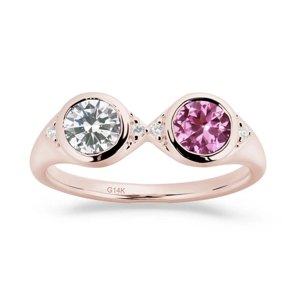 Round Cubic Zirconia and Pink Sapphire Toi Et Moi Ring - Image 3
