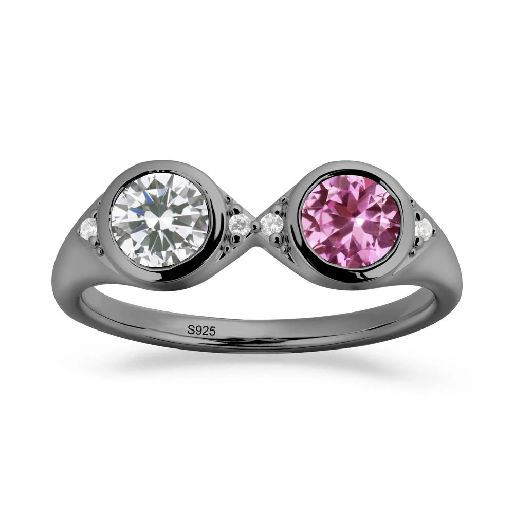 Round Cubic Zirconia and Pink Sapphire Toi Et Moi Ring - Image 5