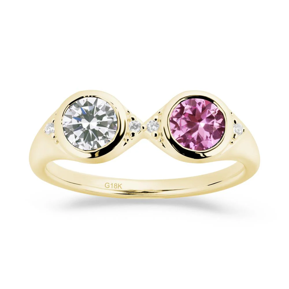 Round Cubic Zirconia and Pink Sapphire Toi Et Moi Ring - Image 6