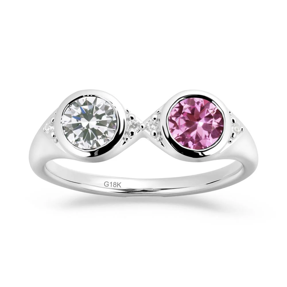 Round Cubic Zirconia and Pink Sapphire Toi Et Moi Ring - Image 7