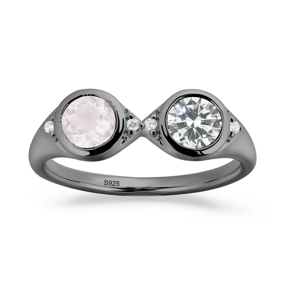 Round Cubic Zirconia and Rose Quartz Toi Et Moi Ring