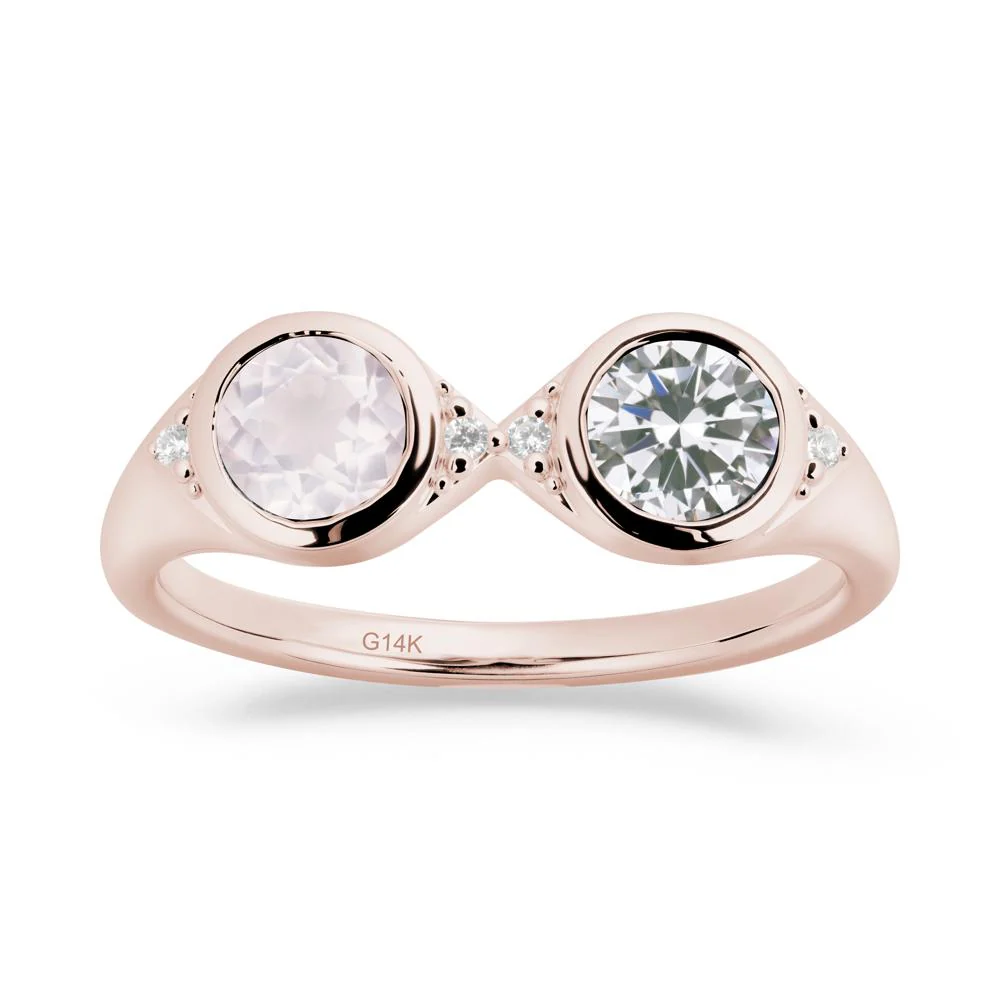 Round Cubic Zirconia and Rose Quartz Toi Et Moi Ring - Image 2