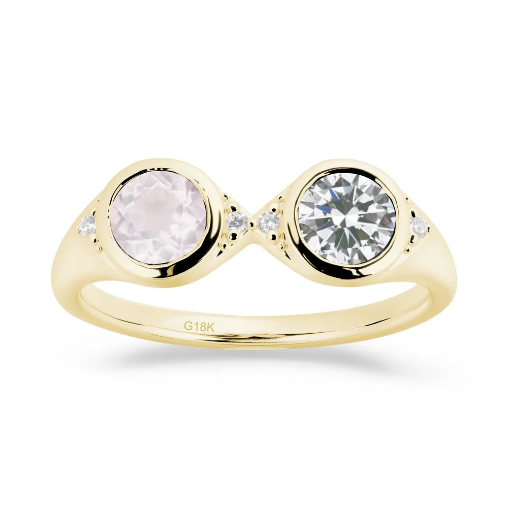 Round Cubic Zirconia and Rose Quartz Toi Et Moi Ring - Image 3