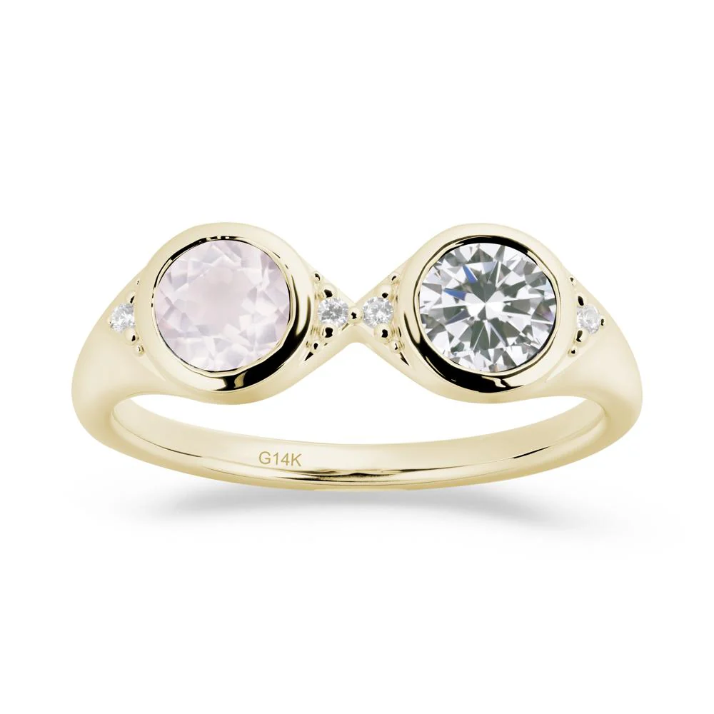 Round Cubic Zirconia and Rose Quartz Toi Et Moi Ring - Image 4