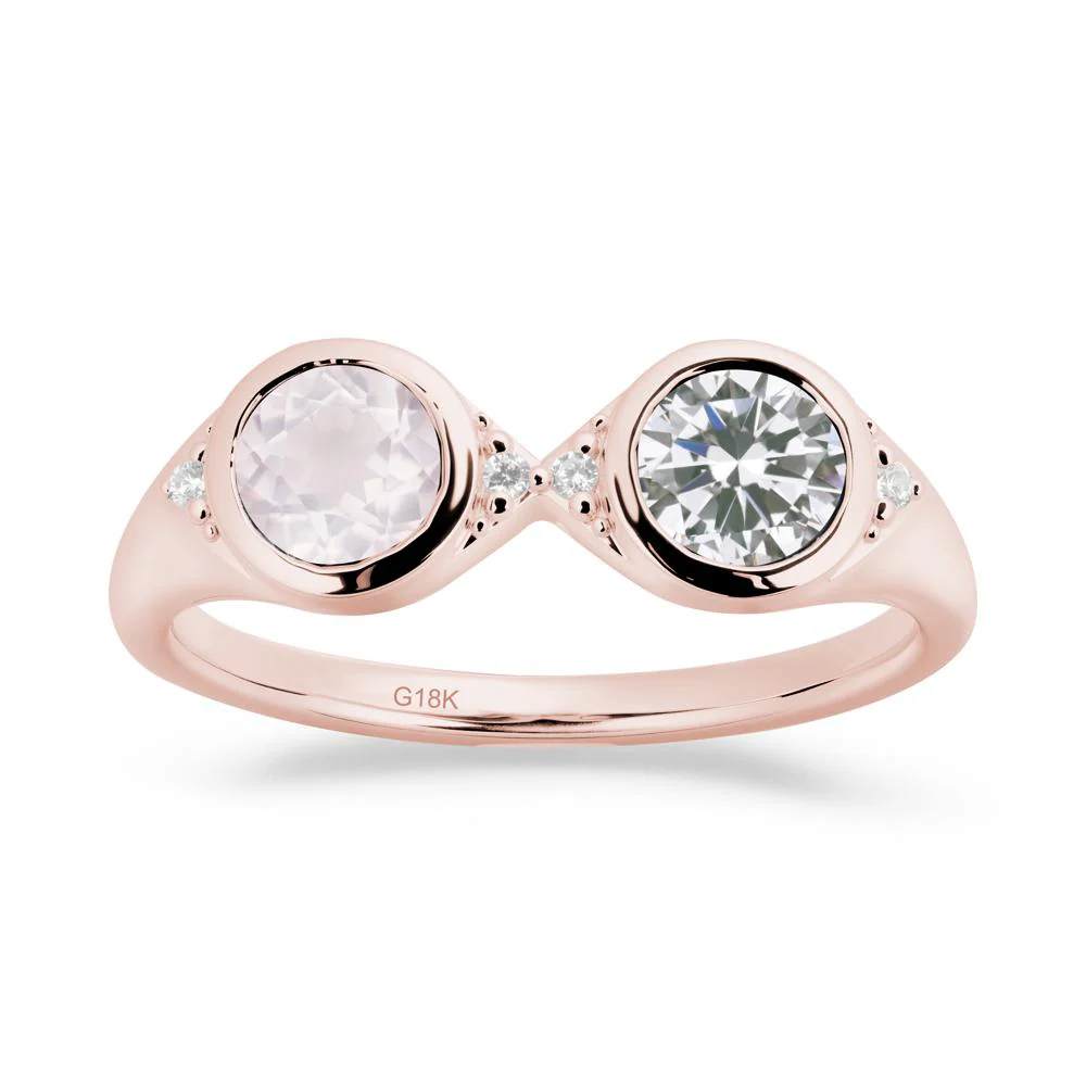 Round Cubic Zirconia and Rose Quartz Toi Et Moi Ring - Image 5