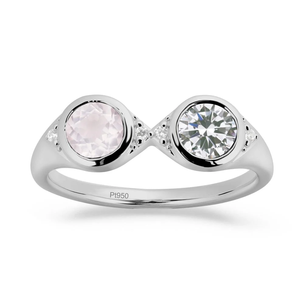 Round Cubic Zirconia and Rose Quartz Toi Et Moi Ring - Image 8