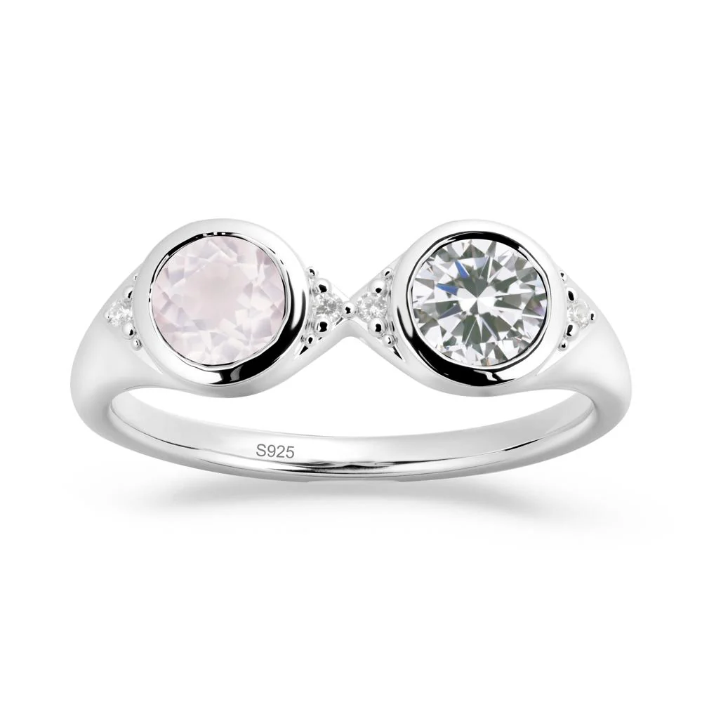 Round Cubic Zirconia and Rose Quartz Toi Et Moi Ring - Image 9