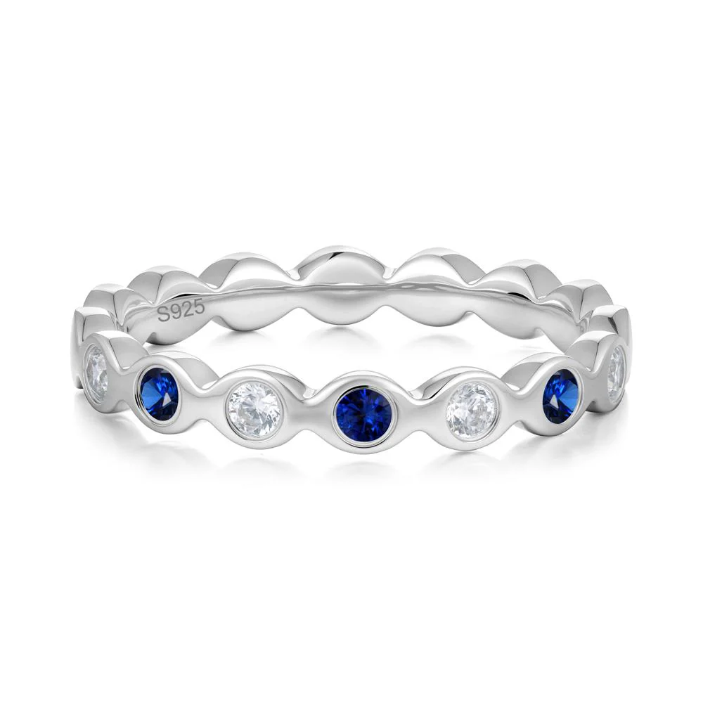 Round Cubic Zirconia and Sapphire Eternity Band Ring - Image 3