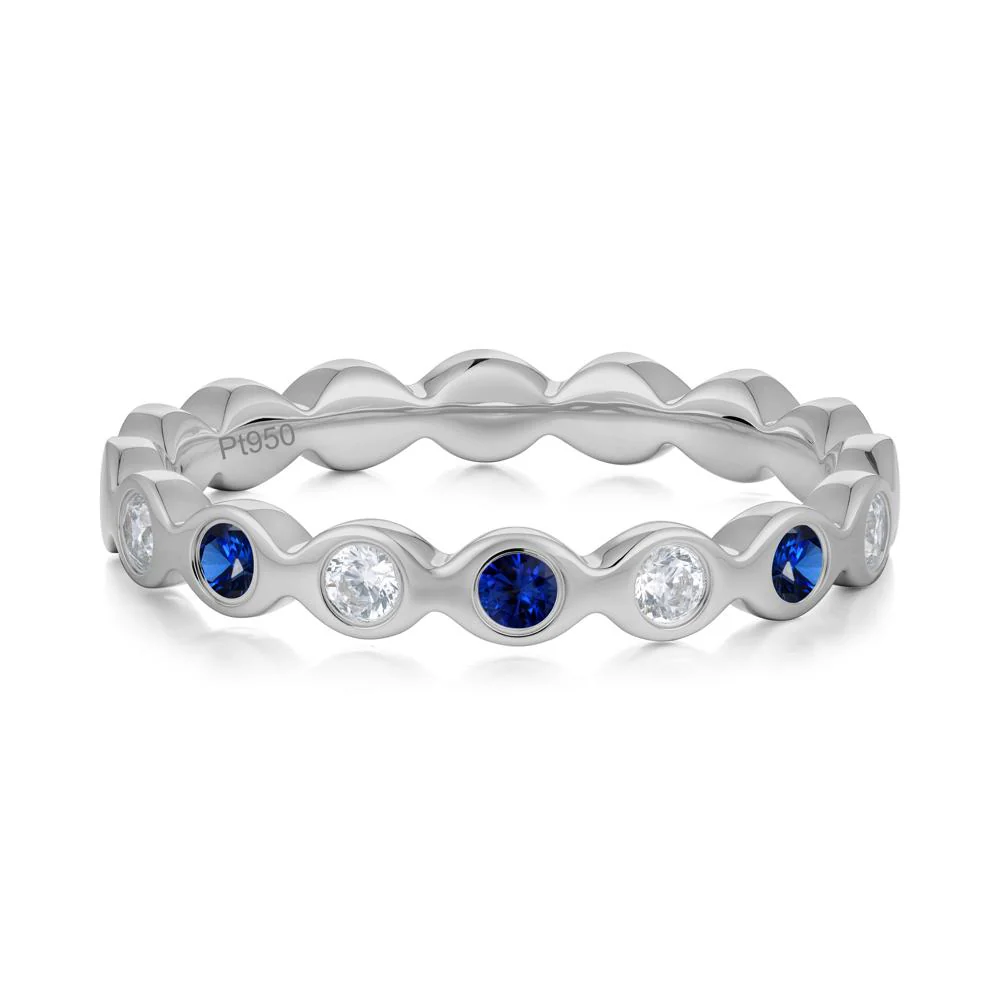 Round Cubic Zirconia and Sapphire Eternity Band Ring - Image 5
