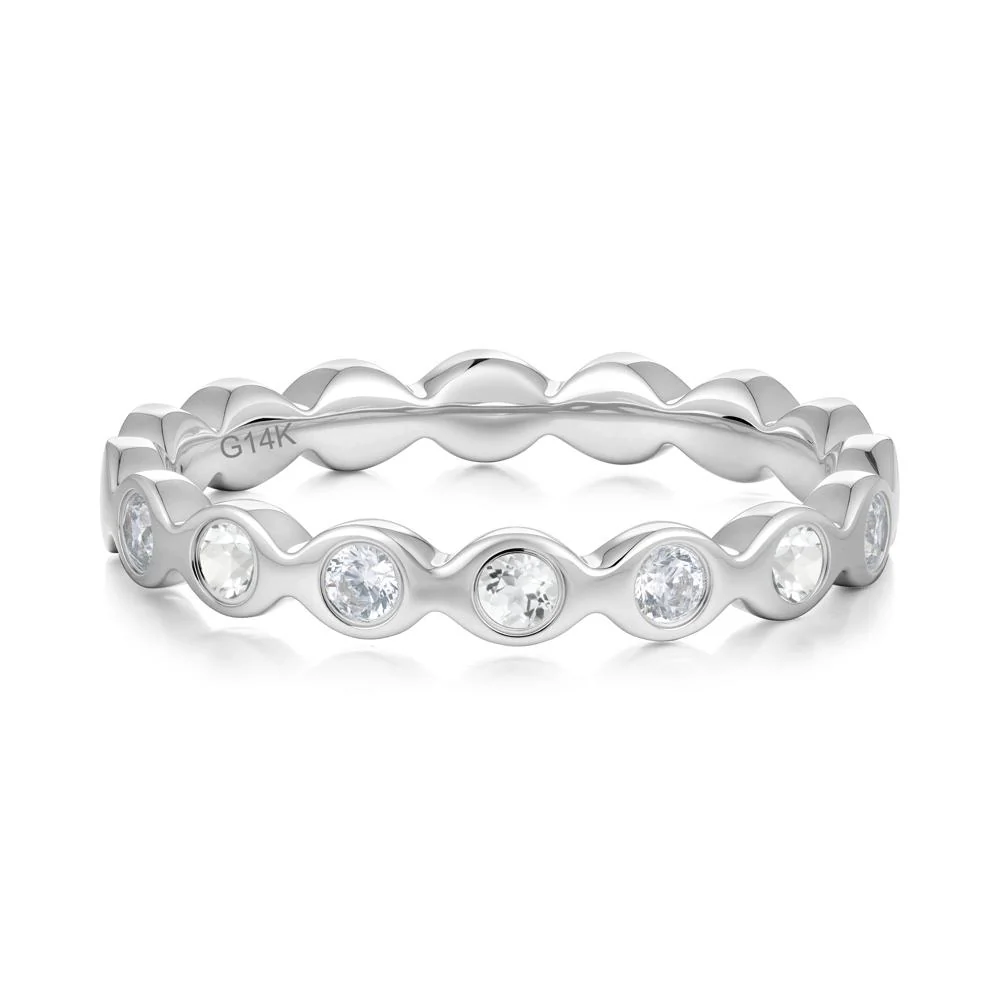 Round Cubic Zirconia and White Topaz Eternity Band Ring