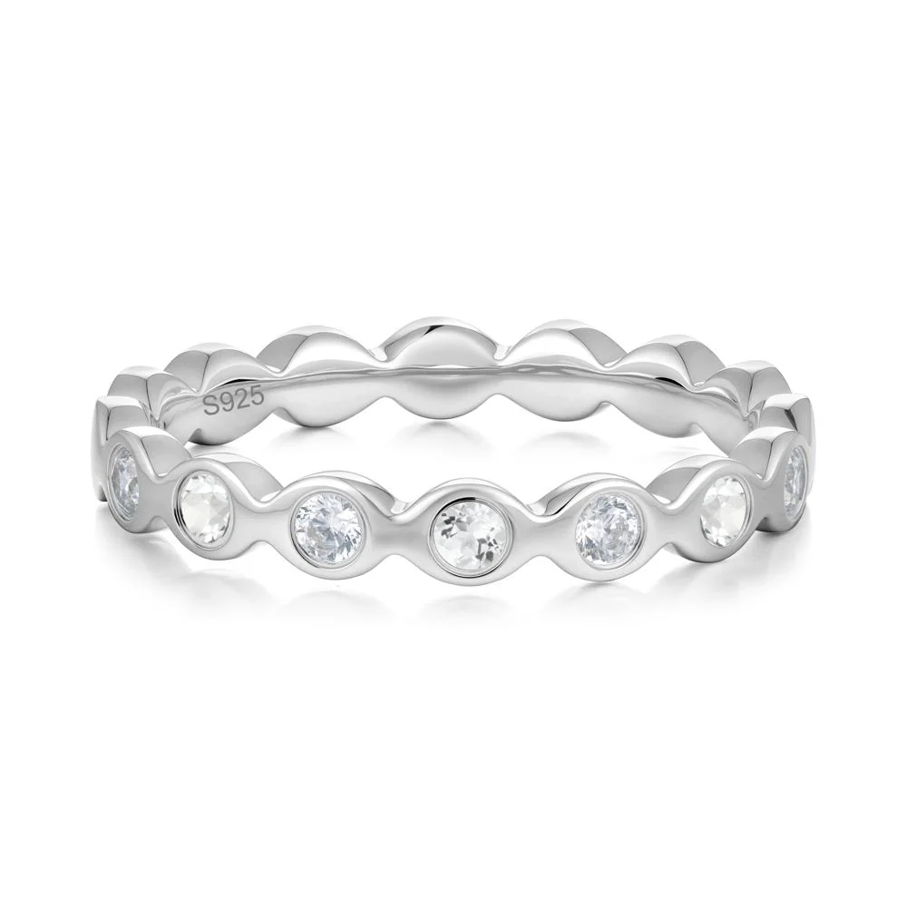 Round Cubic Zirconia and White Topaz Eternity Band Ring - Image 2