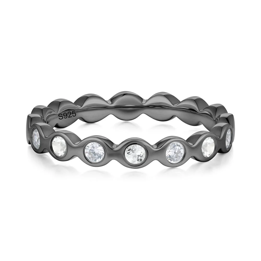 Round Cubic Zirconia and White Topaz Eternity Band Ring - Image 6