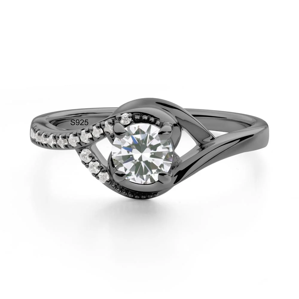 Round Cubic Zirconia Bypass Statement Ring - Image 4