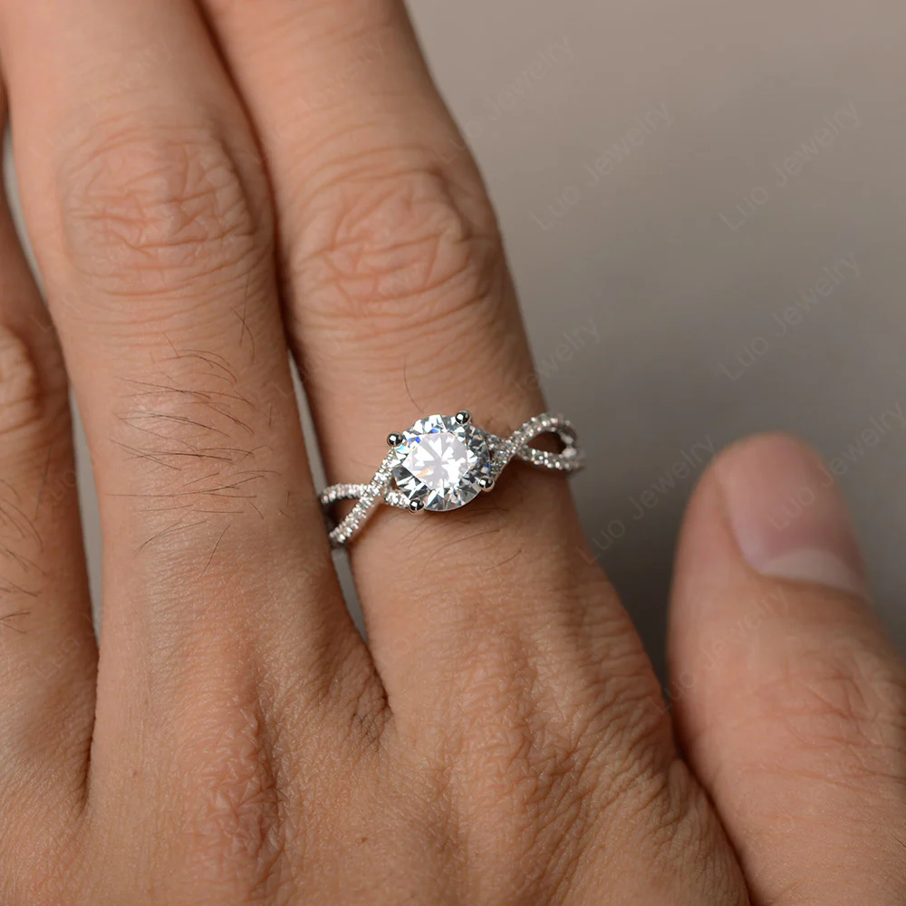 Round Cubic Zirconia Twisted Engagement Ring - Image 3