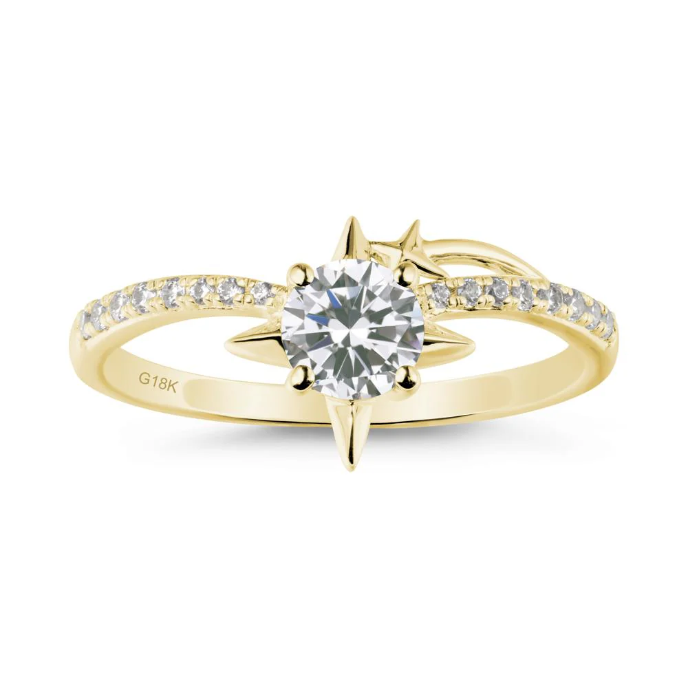 Round Cubic Zirconia Four Point Star Ring - Image 7
