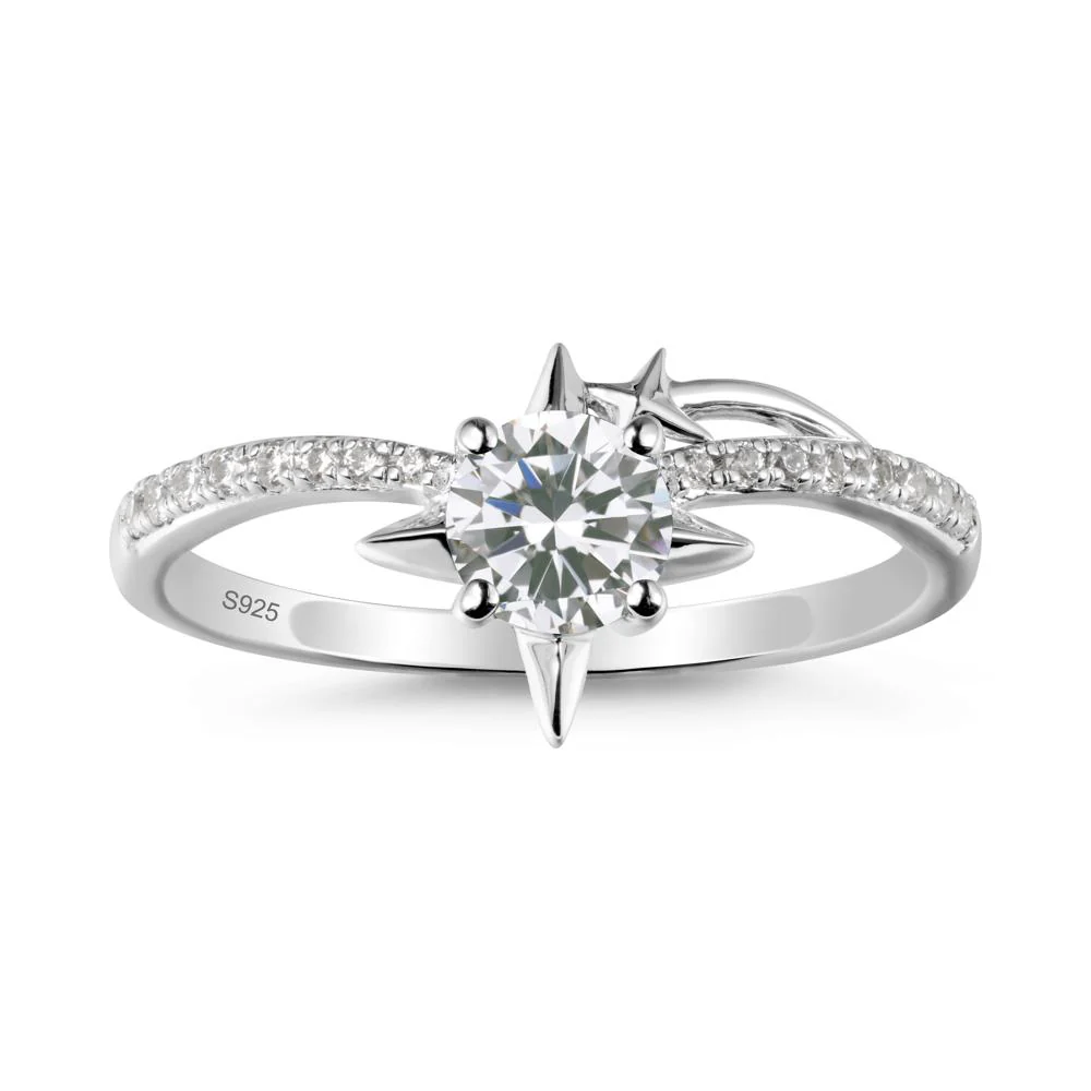 Round Cubic Zirconia Four Point Star Ring - Image 9