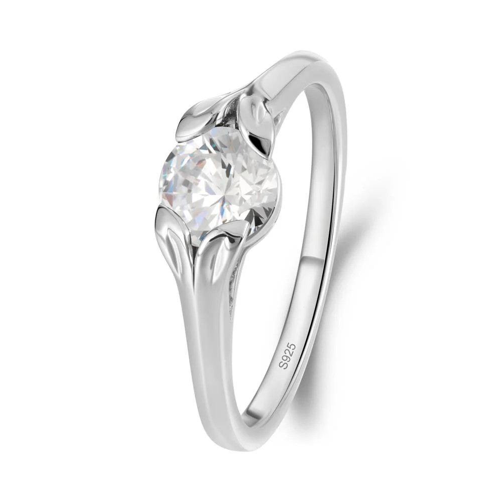 Round Cubic Zirconia Leaf Ring - Image 2