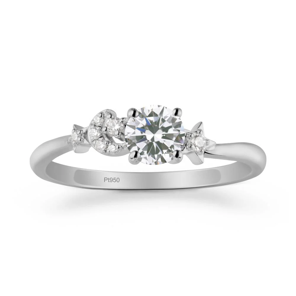 Round Cubic Zirconia Ring with Moon and Pentacle