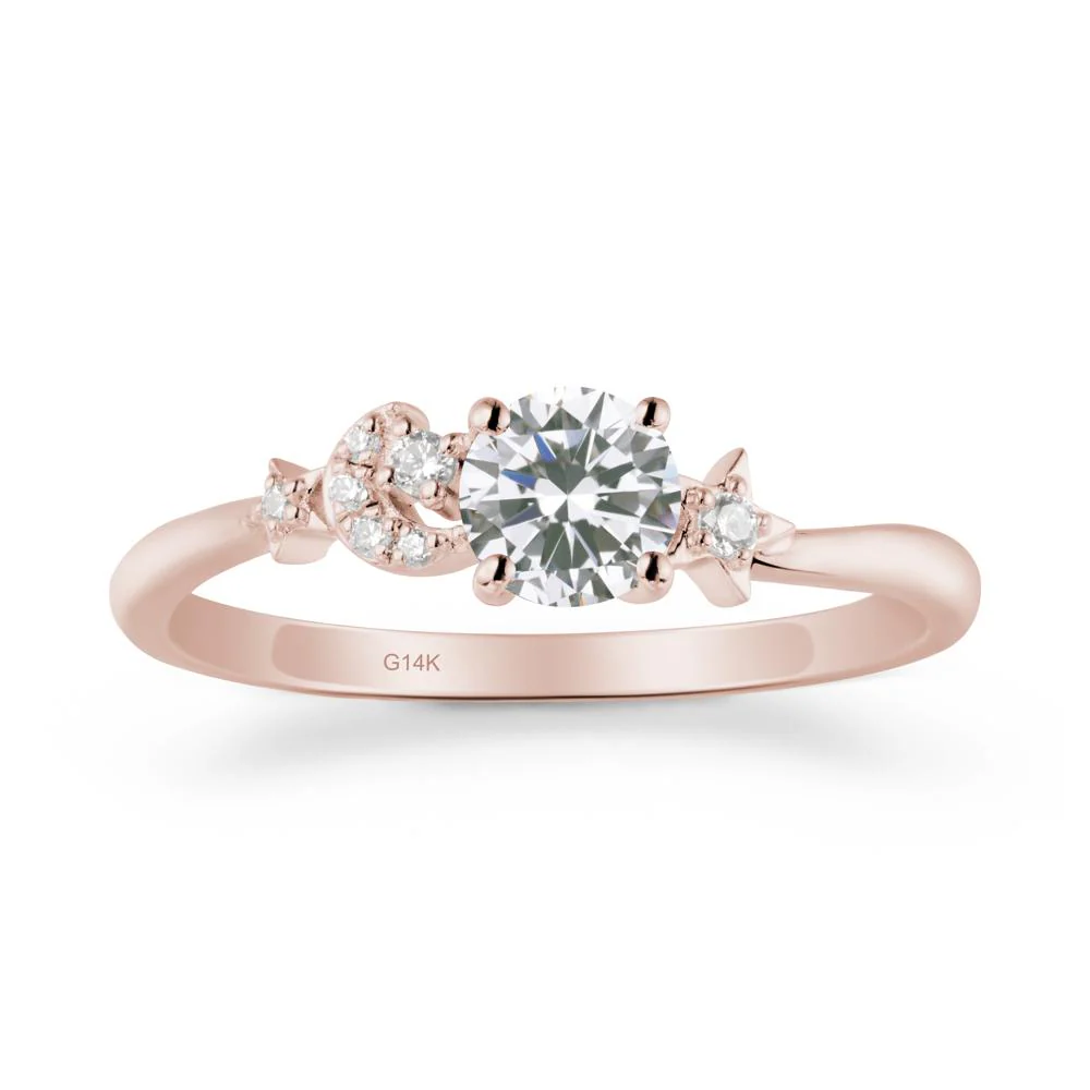 Round Cubic Zirconia Ring with Moon and Pentacle - Image 2