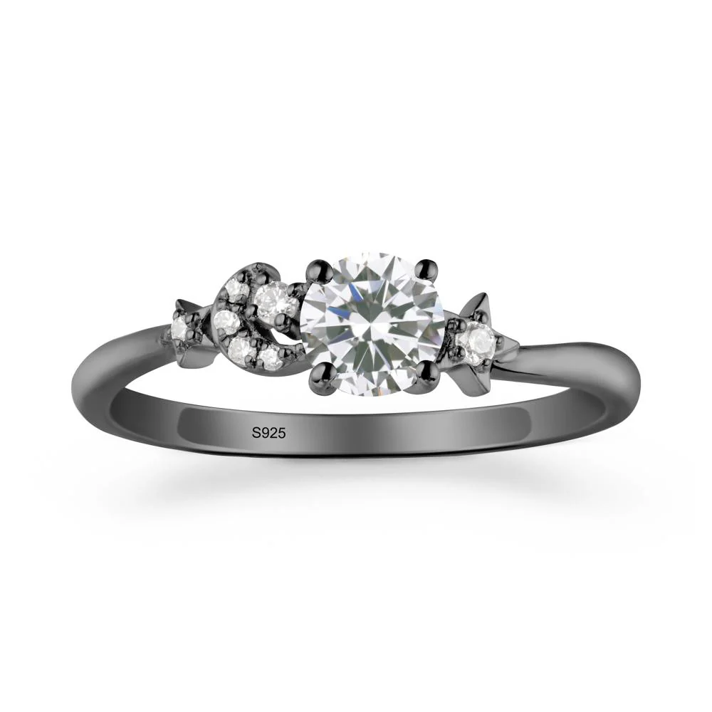 Round Cubic Zirconia Ring with Moon and Pentacle - Image 8