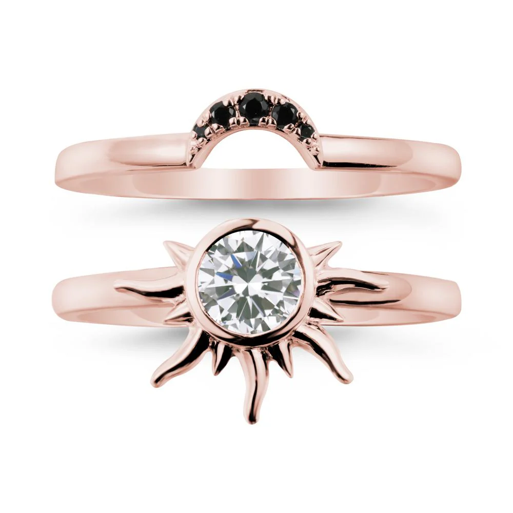 Round Cubic Zirconia Sunburst Ring Set - Image 4