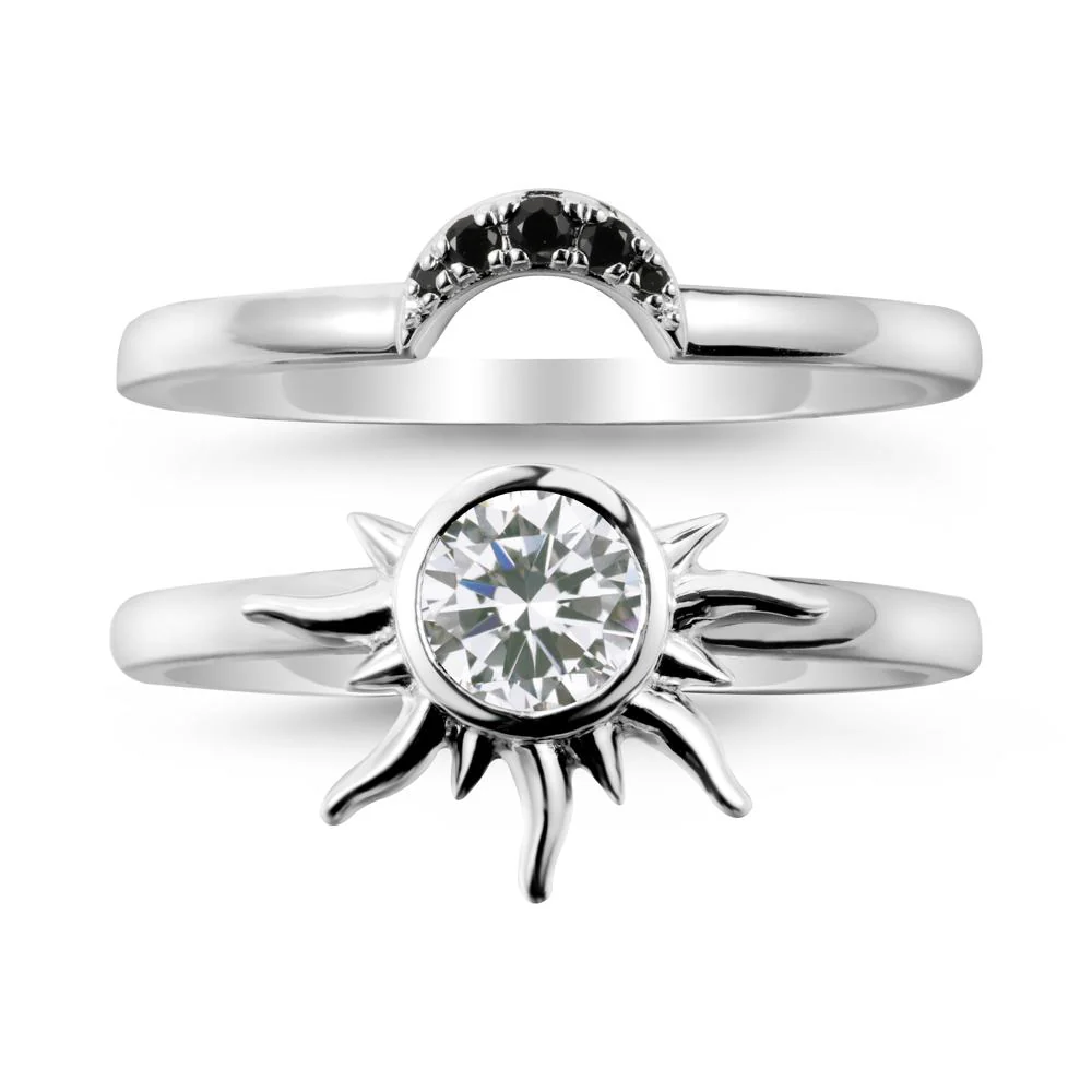 Round Cubic Zirconia Sunburst Ring Set - Image 9