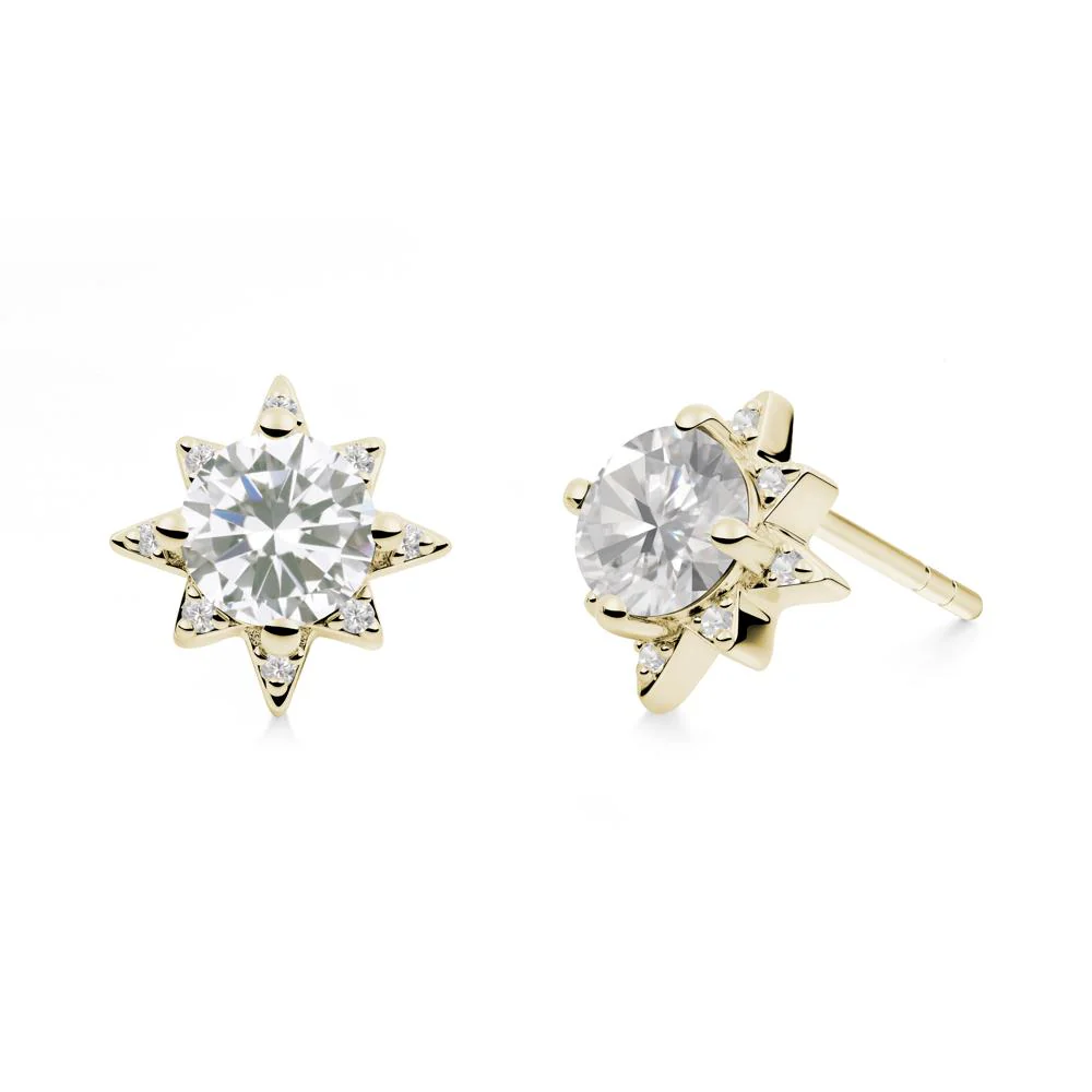 Round Cubic Zirconia Sunburst Stud Earrings