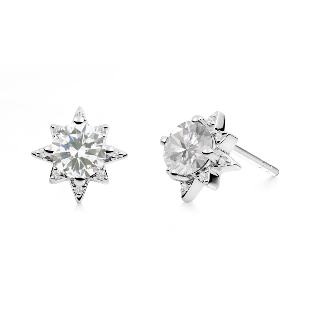 Round Cubic Zirconia Sunburst Stud Earrings - Image 3