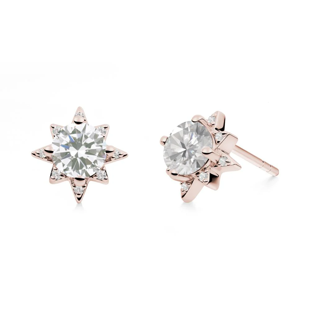Round Cubic Zirconia Sunburst Stud Earrings - Image 4
