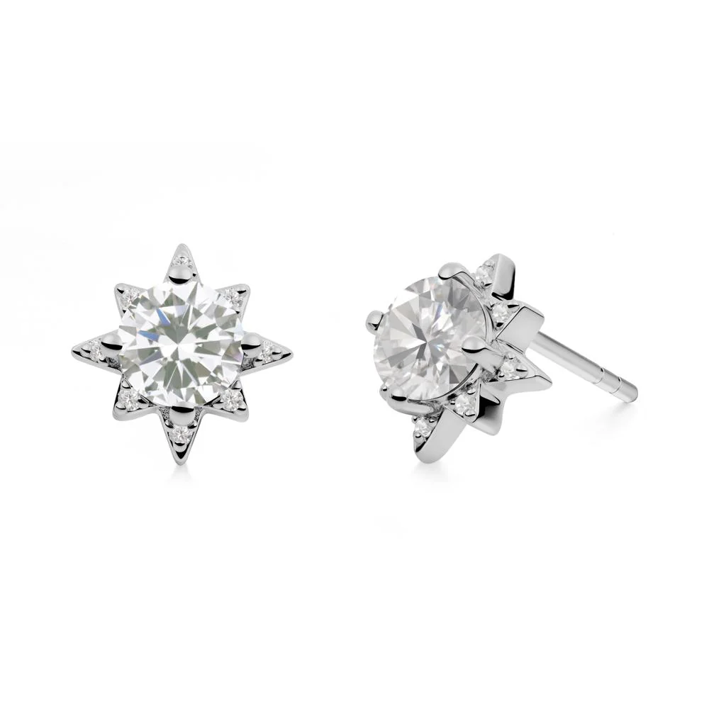 Round Cubic Zirconia Sunburst Stud Earrings - Image 5