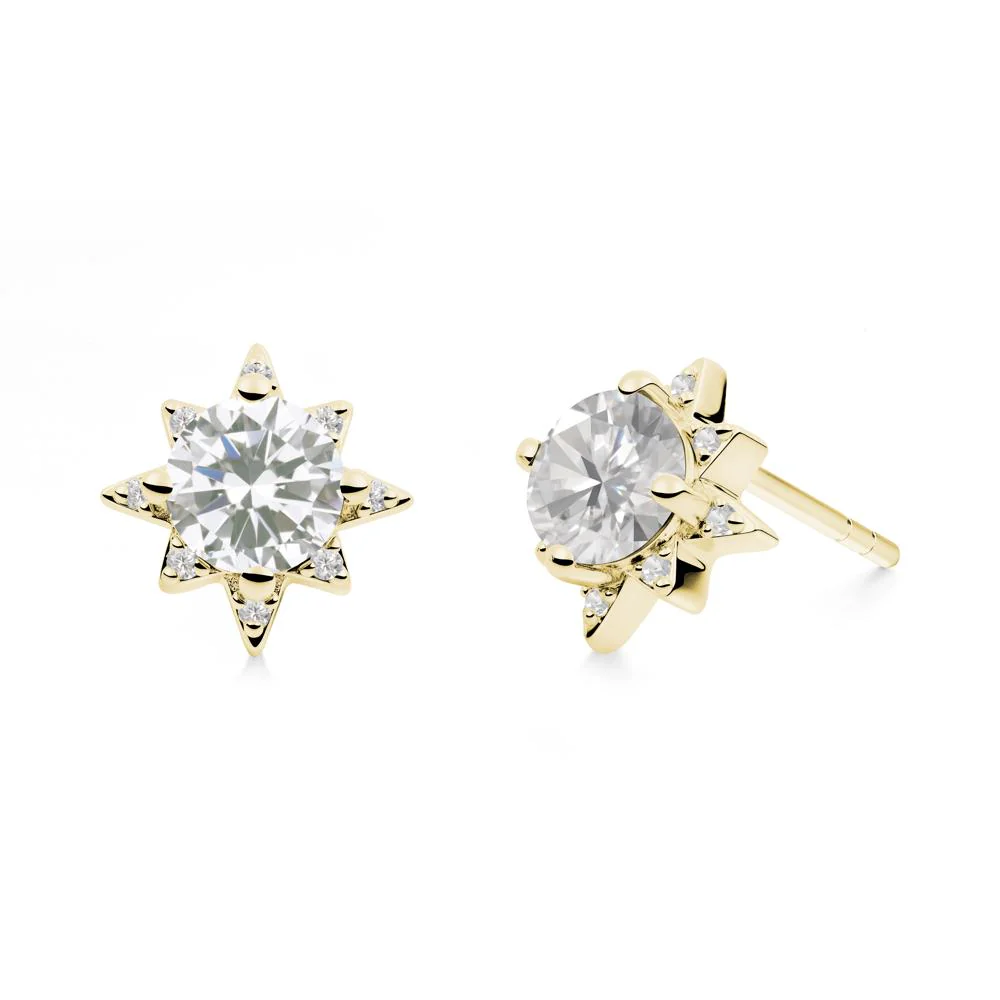 Round Cubic Zirconia Sunburst Stud Earrings - Image 6