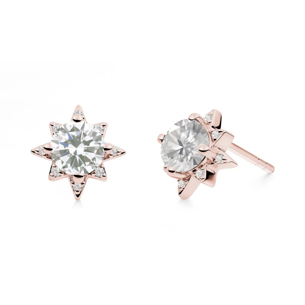 Round Cubic Zirconia Sunburst Stud Earrings - Image 7