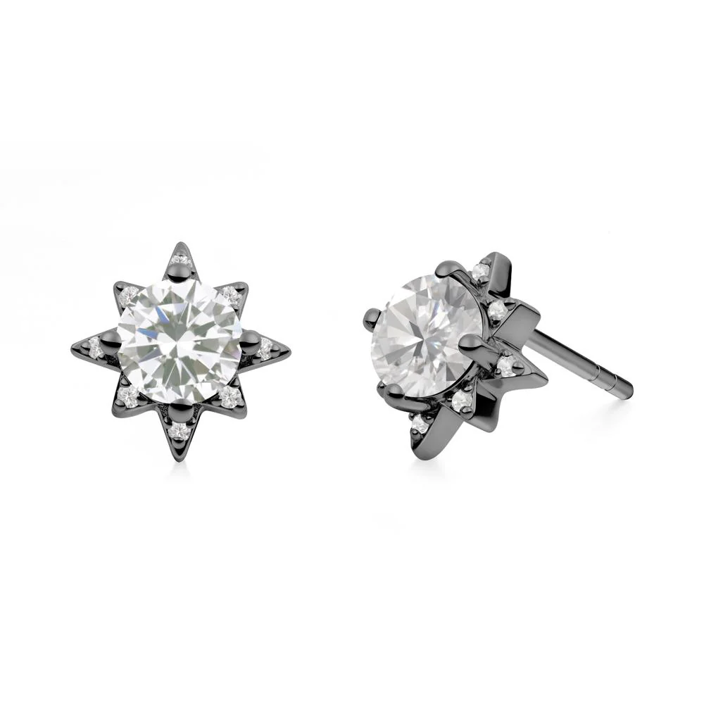 Round Cubic Zirconia Sunburst Stud Earrings - Image 9