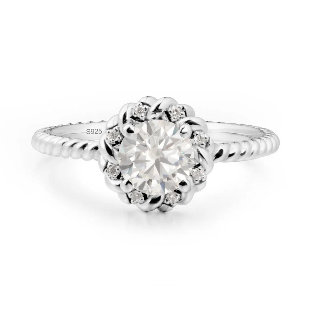 Round Cubic Zirconia Twisted Halo Ring - Image 9