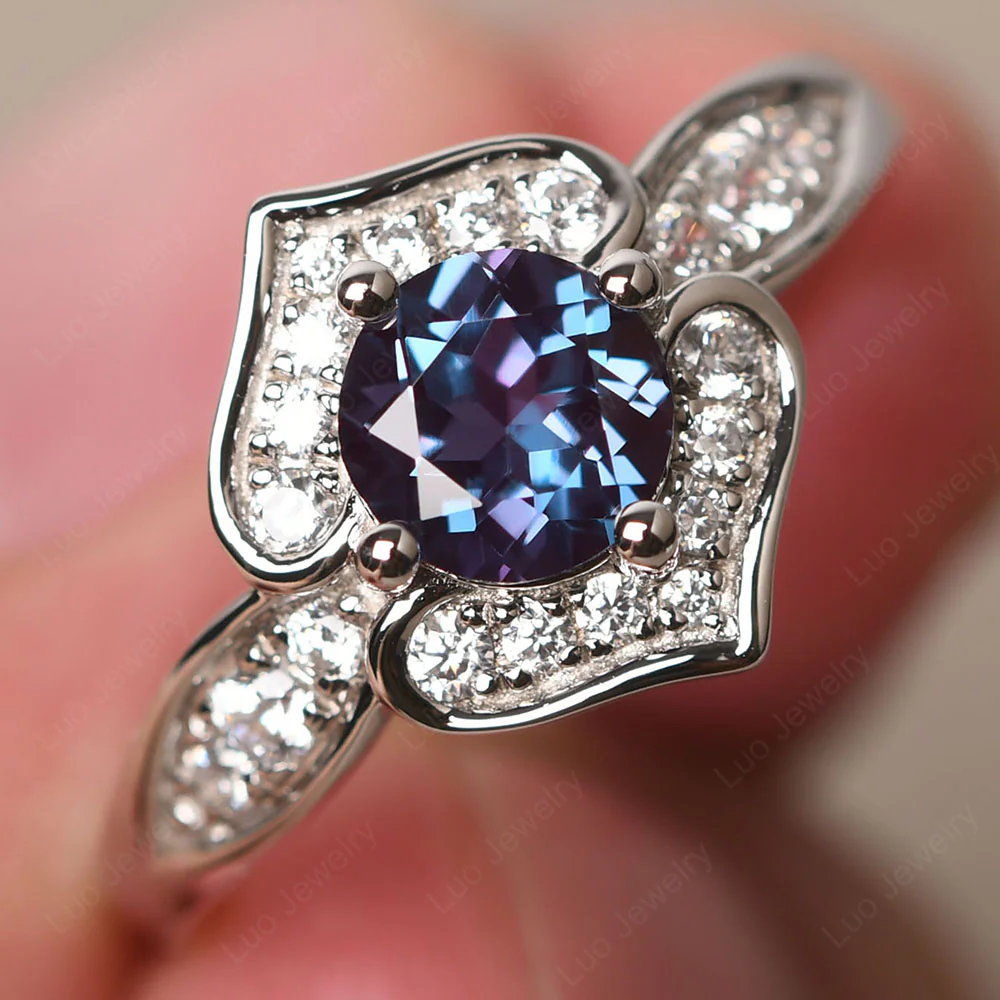 Round Cut Alexandrite Dainty Engagement Ring - Image 2