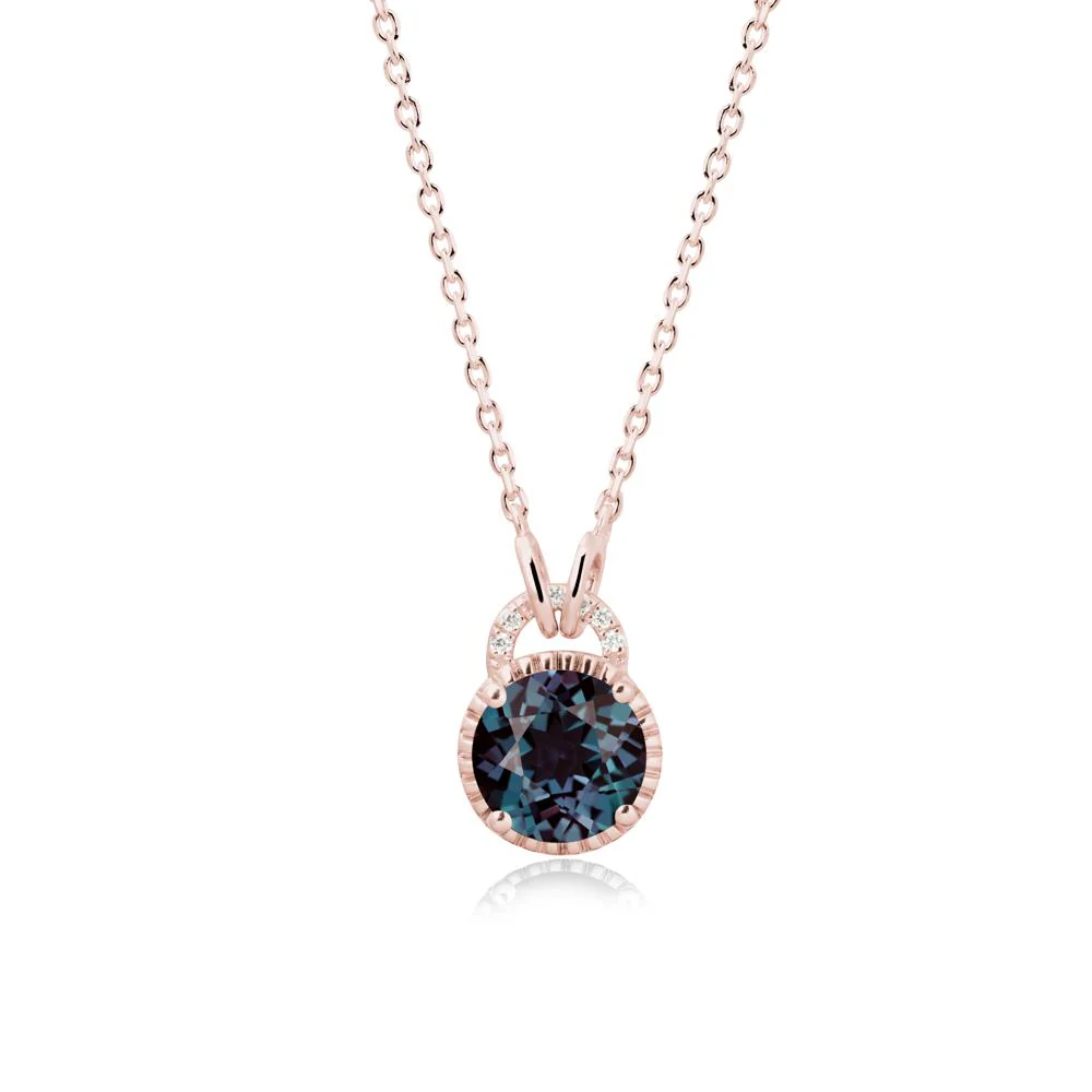 Round Cut Alexandrite Halo Pendant Necklace - Image 4