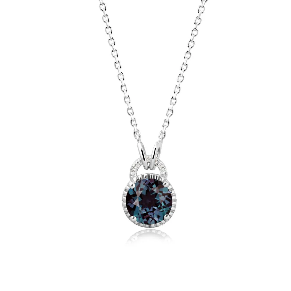 Round Cut Alexandrite Halo Pendant Necklace - Image 9