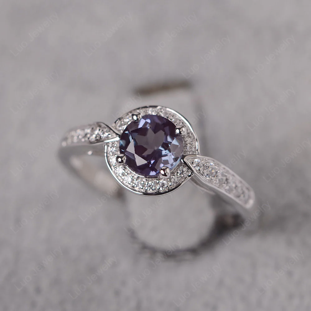 Round Cut Alexandrite Halo Ring