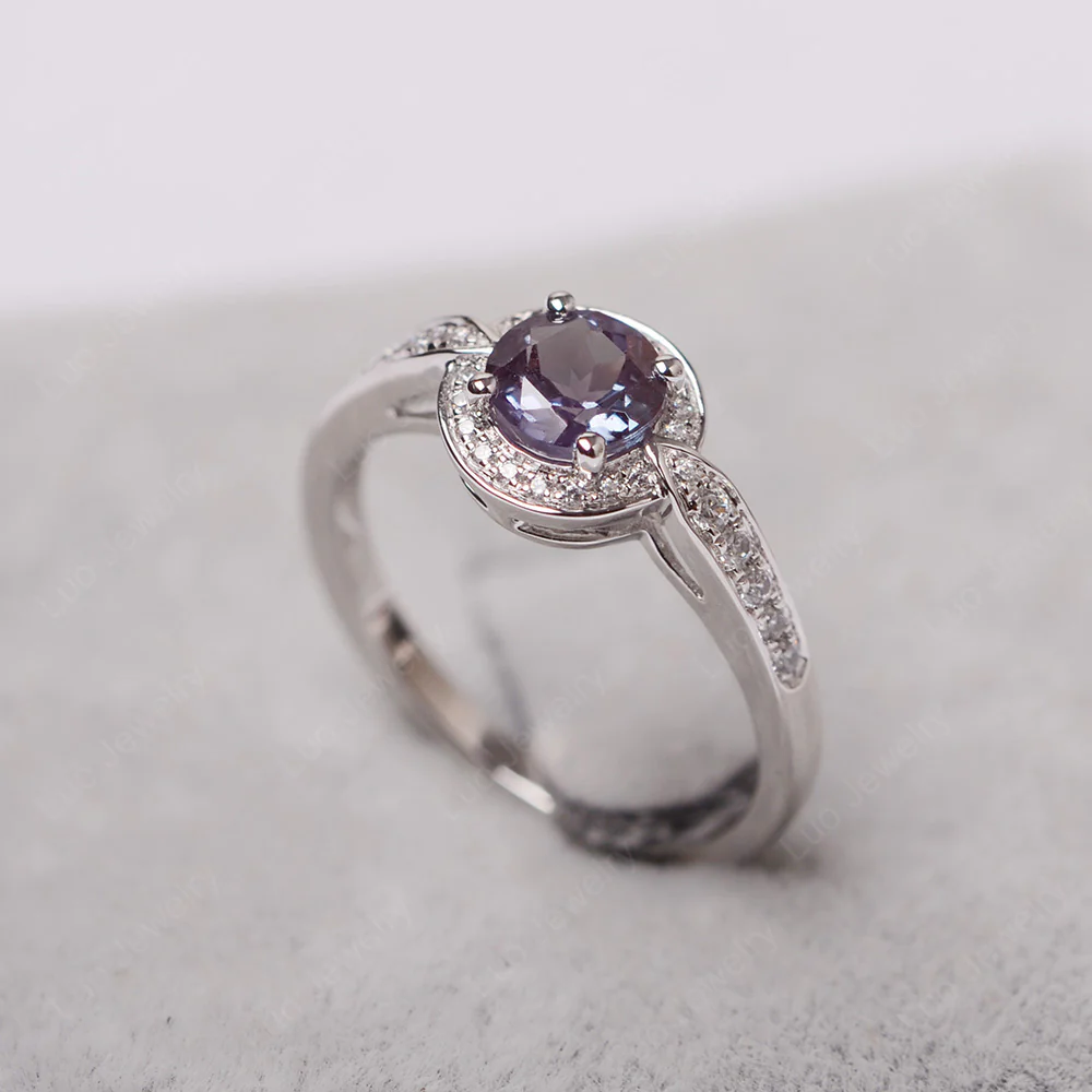 Round Cut Alexandrite Halo Ring - Image 2