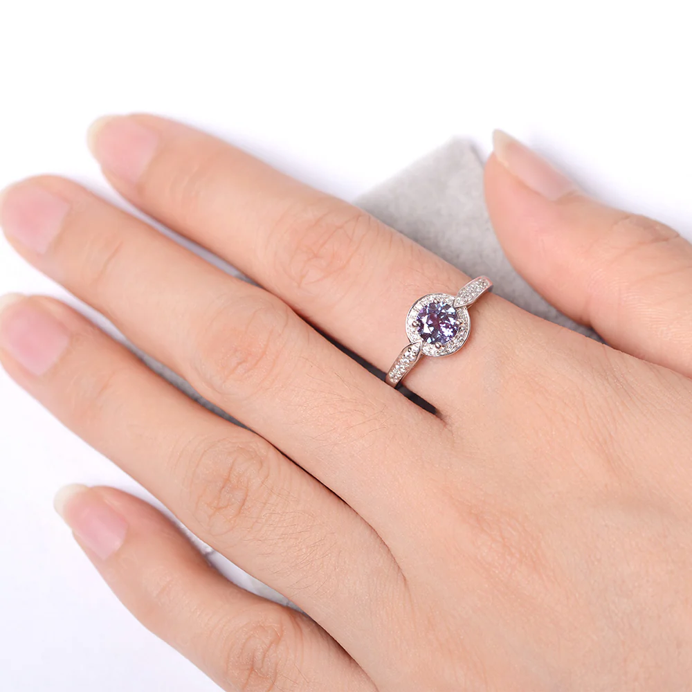 Round Cut Alexandrite Halo Ring - Image 4