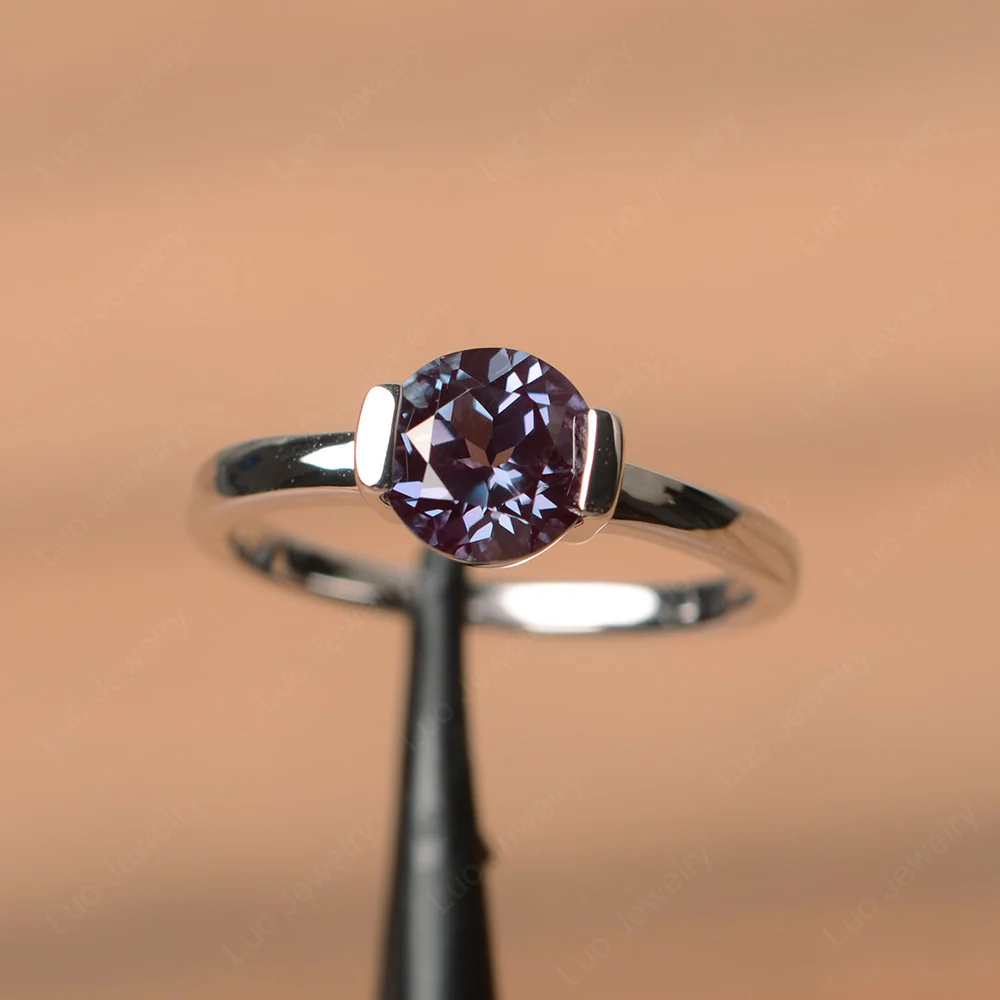 Round Cut Alexandrite Solitaire Bezel Ring