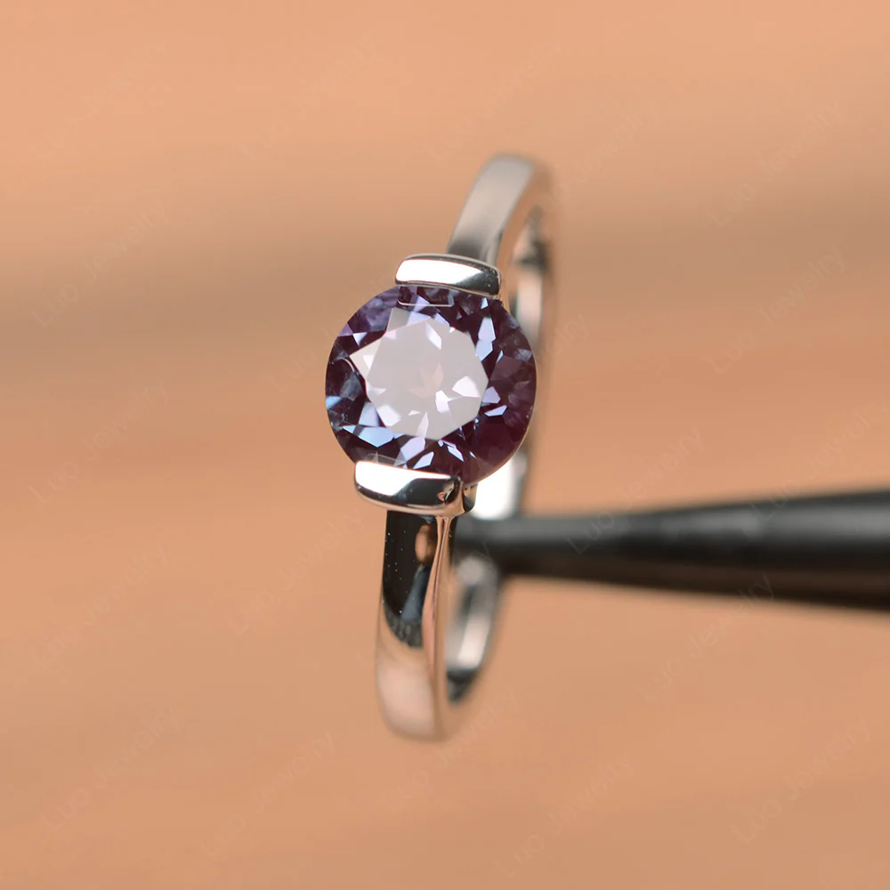 Round Cut Alexandrite Solitaire Bezel Ring - Image 2