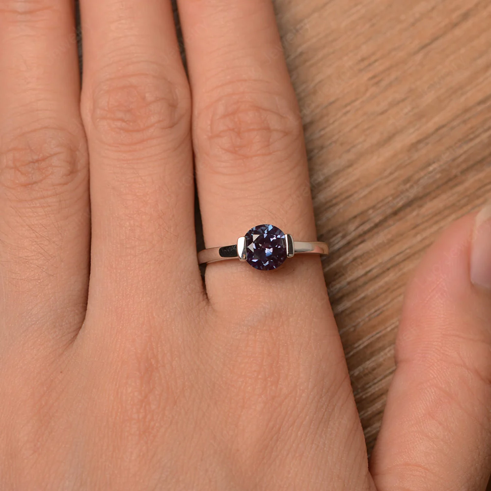 Round Cut Alexandrite Solitaire Bezel Ring - Image 4