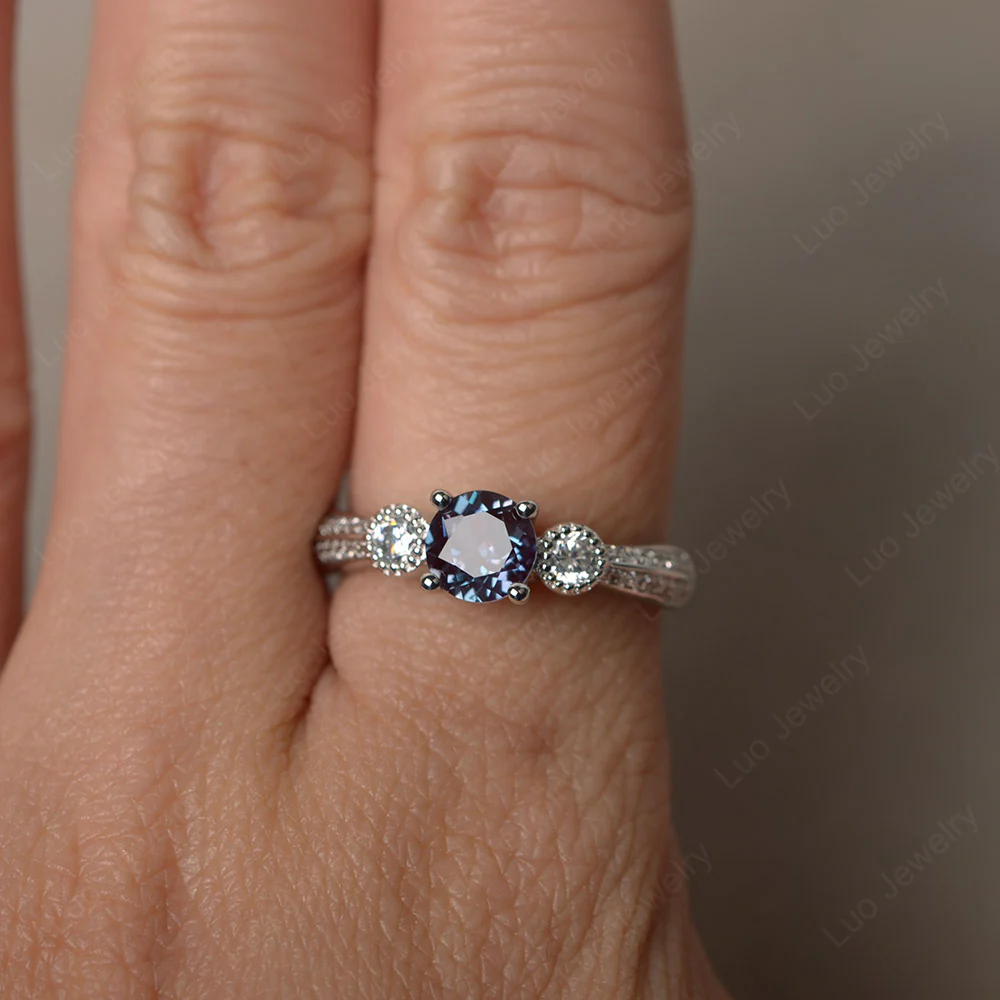 Alexandrite Ring with Two Row Pave - Image 3