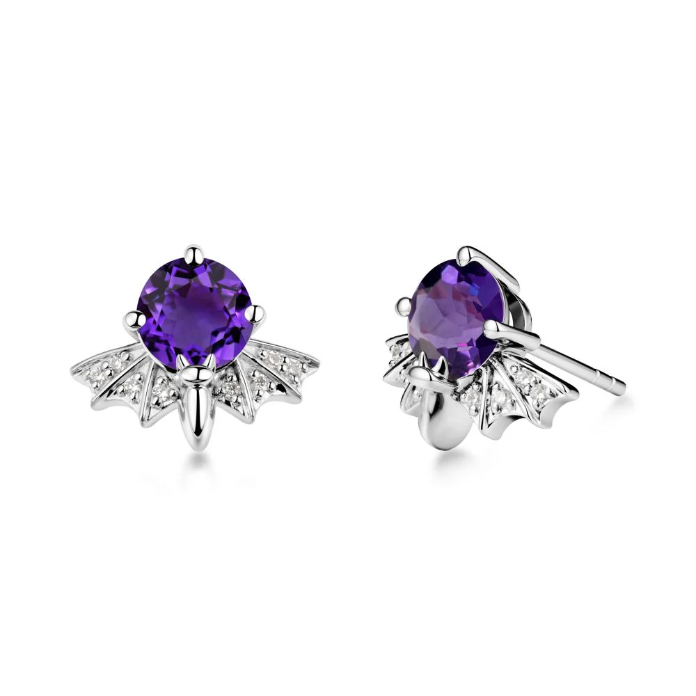 Round Cut Amethyst Bat Earrings - Image 3