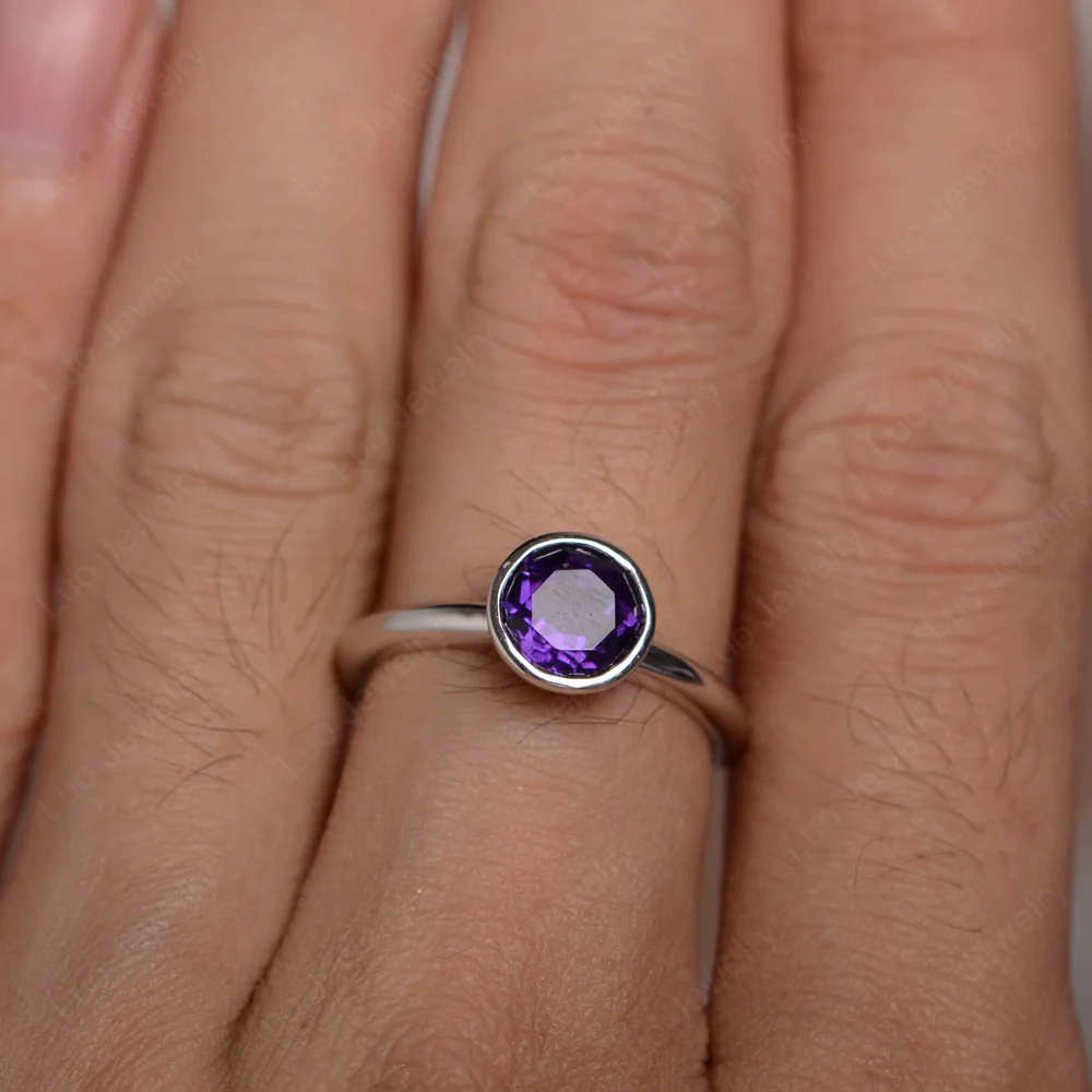 Round Amethyst Bezel Set Engagement Ring - Image 3