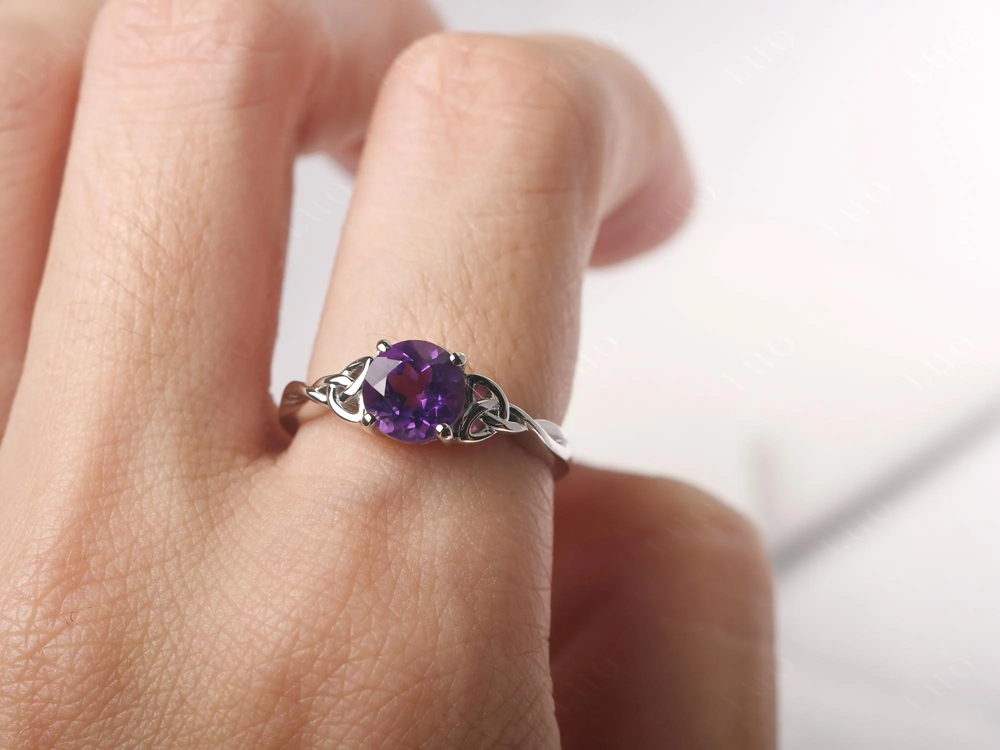 Round Cut Amethyst Celtic Ring - Image 33